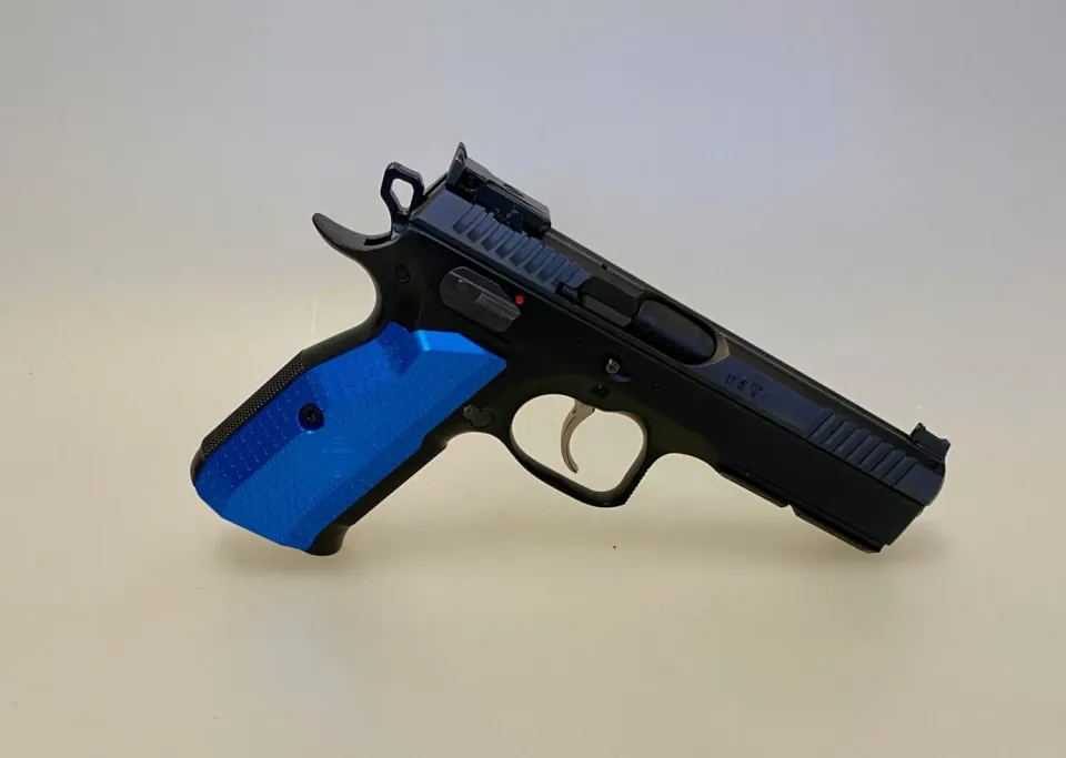 M-Arms Monarch 2 pistolgrep blå alu rillet